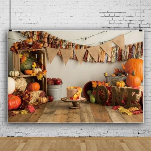 Laeacco Photo Backdrop Rural Autumn Halloween Festivals Pumpkin Old Wooden Floor Maple Leaf Baby Child Photographic Backgrounds