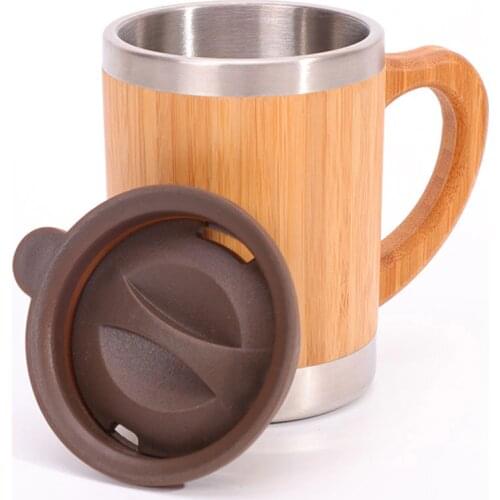 Natural Bamboo Mug with Stainless Steel Liner Drinking Cup Creative Vacuum Cup Tea Coffee Juice Milk Mug With Cover travel Mugs