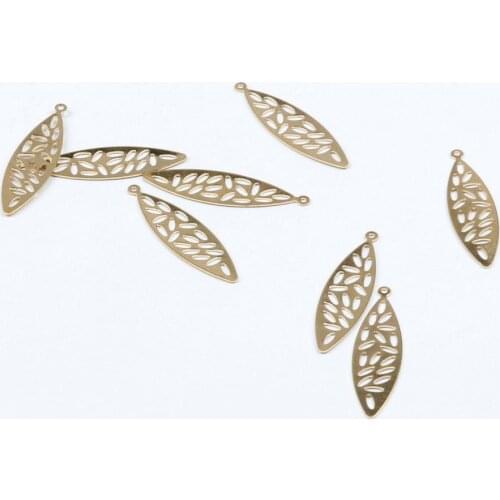 Brass Geometry Charms,Earring Findings,Leaf Shape Pendant,Blanks With 1 Hole Earrings,Fit For DIY Necklace,33mmx9mm,RB1064