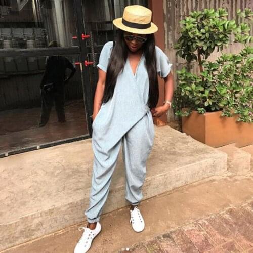 Summer Rompers Woman Jumpsuits Fashion Solid V Neck Loose Sexy Women Playsuits Casual Women Jumpsuit Overalls Plus Size