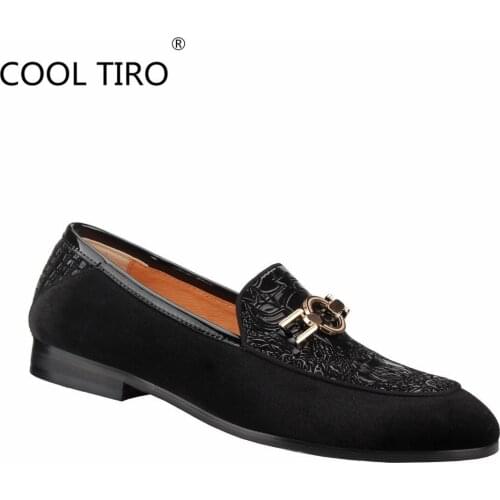 COOL TIRO Black Velvet Men‘s Flats Loafers Circle Horsebit Leather Moccasins Slip On slippers Smoking Wedding dress Party Shoes