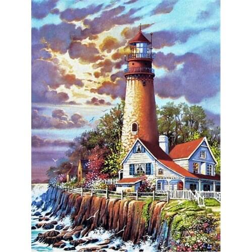 Landscape Lighthouse DIY Cross Stitch Embroidery 11CT Kits Needlework Craft Set Printed Canvas Cotton Thread Home Room