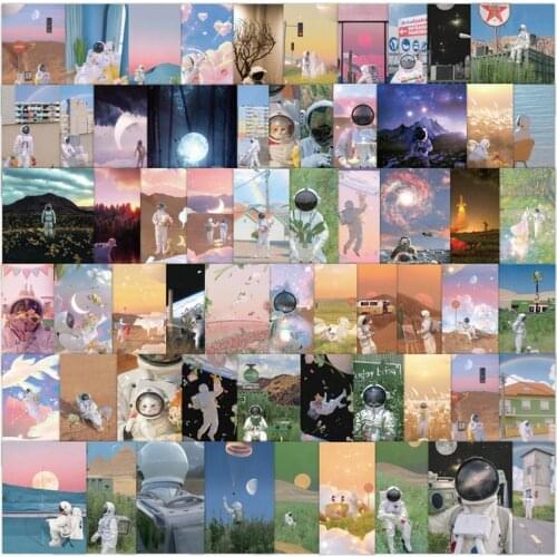 60pcs Cartoon Astronaut Stickers Landscape Sticker Natural Scenery&Art Paintings Stationery Car Luggage Refrigerator Notebook