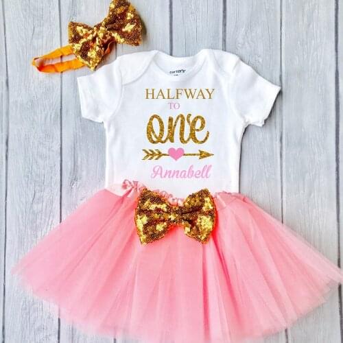 Half Birthday Outfit Halfway to One Personalized 1/2 Birthday Girl Outfit, Custom Birthday Outfit Set