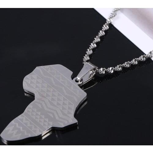 Stainless Steel Silver Color Africa Map Pendant Necklace Trendy African Map Chain Jewelry