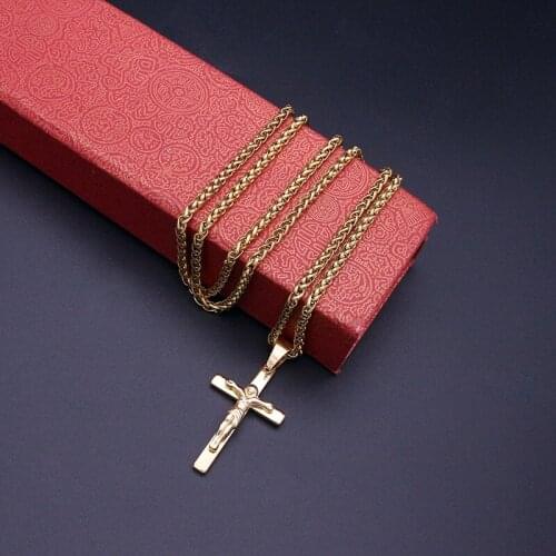 New Arrival Women Cross Necklace Crucifix Jesus Pendant Necklace Gold Color Men Jewelry Religion Necklace For Women Best Gift