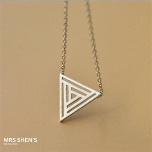 New Simple Hollow Triangle Personality 925 Sterling Silver Jewelry Fashion Brushed Geometric Clavicle Chain Necklaces H476