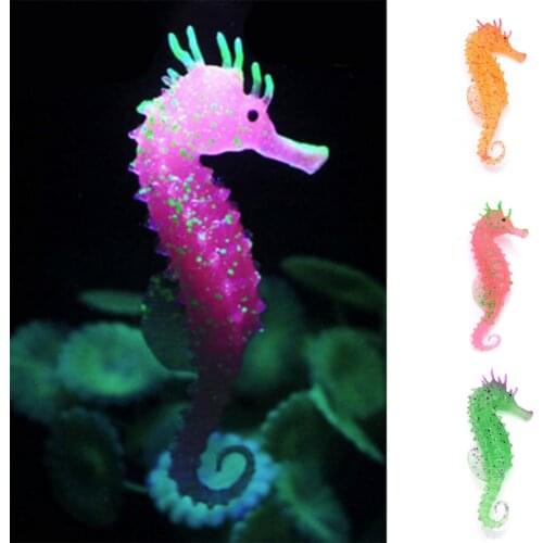 New Design Cute Environmental friendly Luminous Sea Horse Hippocampus Aquarium silicone Fish Tank Decoration