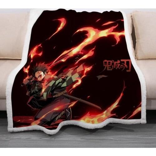 Anime Demon Slayer Funny Character Blanket Kimetsu No Yaib 3D Print Sherpa Blanket on Bed Home Textiles Dreamlike Style 05