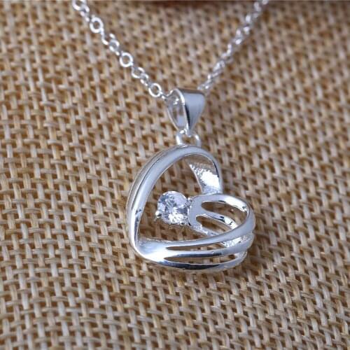 Wholesale pendant 925 Sterling Silver colorfashion Heart-shaped love zircon Silver colorpendants necklace for women/men +chain