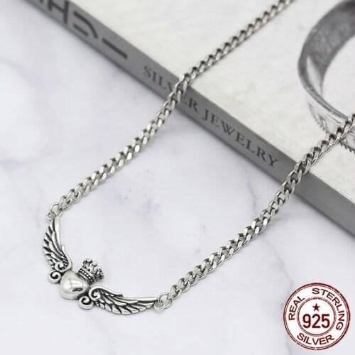 100% S925 sterling silver necklace personality fashion classic punk jewelry heart-shaped crown tag shape to send gifts for lover