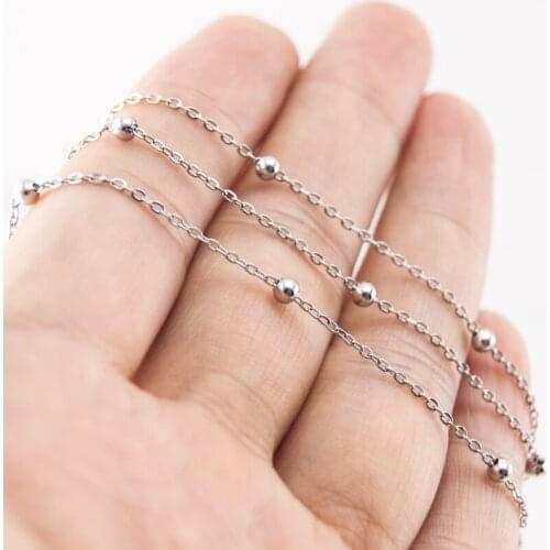 1.2mm Thin women necklace Rolo Cable necklace with space ball female Necklace Choker princess chain Stainless steel
