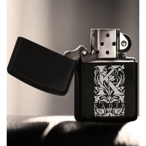 Personalized K Letter Gasoline Black Metal Cigarette Lighter (Model 2)