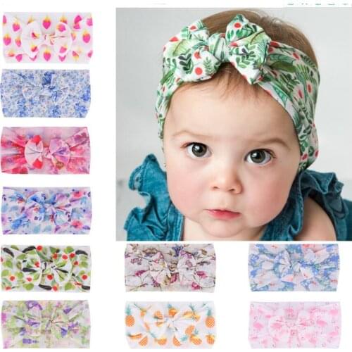 Bulk 30pc/lot Newborn Kid Floral Print Nylon Headbands,Spring Summer Color Knot Hair Bows Nylon Headband,Children Girls Headwear