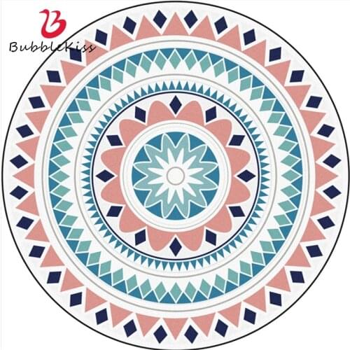 Ethnic Style Pink Geometric Round Carpet Floral Pattern Carpets For Living Room Children Play Floor Door Mat Soft Cloakroom Rugs