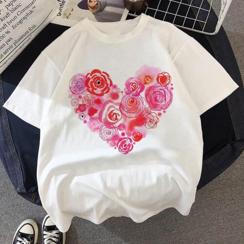 Love Heart Printed Women T shirt Harajuku T Shirt Women Cute T-shirt Funny Cartoon Aesthetic Female T-Shirt Tee Top