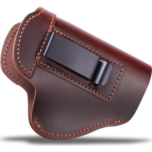 Real Cowhide First Layer Leather Tactical Pistol Gun Holster Waist Band Bag Concealed Handmade Glock 17 Protector Pouch Hunting