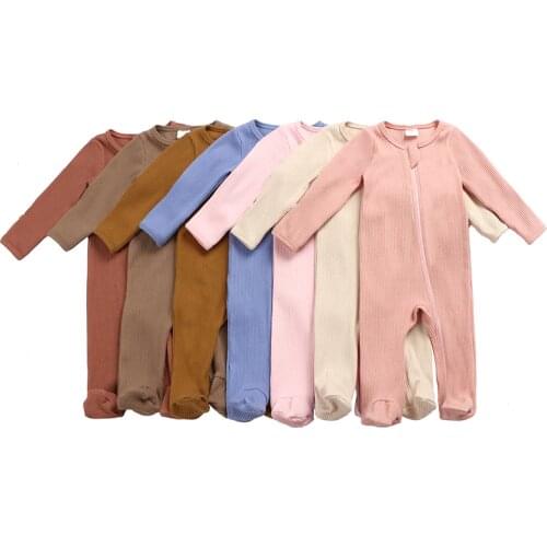 Kaiya Angel Rib Fabric Zipper Footies Newborn Baby Girl Boy Winter Clothes Sleepsuit Clothes