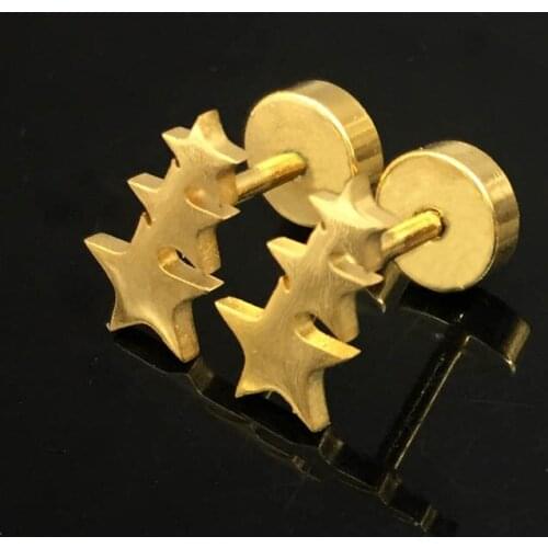 Screw Stud Earring Stainless Steel Gold Star Anti-allergy Earring Fashion Jewelry For Women/Girls