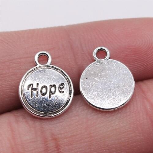 WYSIWYG 10pcs/lot Jewelry Making Diy Handmade Craft Charms Antique Silver Color 11x14mm Round Hope Tag Pendant