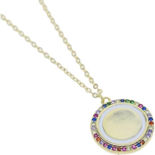 New Rainbow CZ Eye Eyebrows Pendant Necklace For Women Clear Mini Gold Color Circular Charm Choker Jewelry