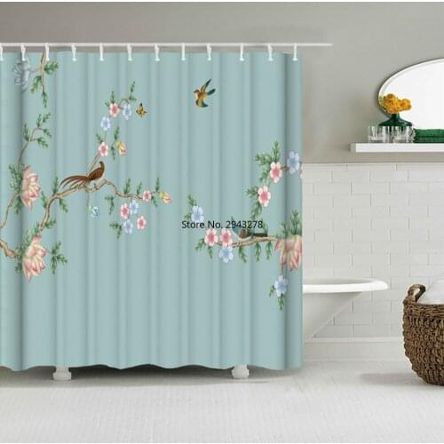 Ink Painting landscape 180x180cm Shower Curtains Waterproof Polyester Chinese style Flower Birds Bathroom Curtain With Hooks