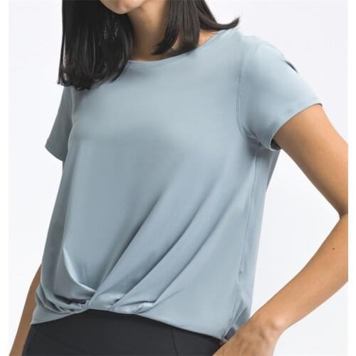 Nepoagym TEMPO Women Lightweight Brushed Workout Tops Loose Fit Waist Length Gym Shirts Short Sleeve Scooped Front Yoga Tees
