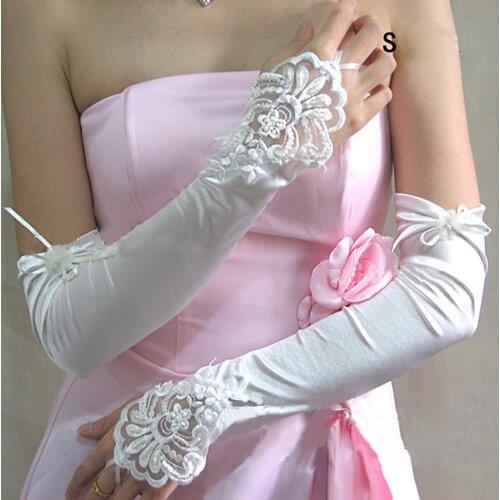 2020 Woman Bridal Gloves White Lace Appliqued Beaded Elbow Longth Wedding Gloves Bridal Accessories