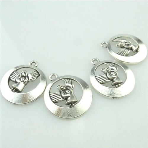 10pcs Antique Silver Metal 22*19mm Round Angel Girl Charms Pendants DIY Jewelry Findings Accessories Wholesale 15020