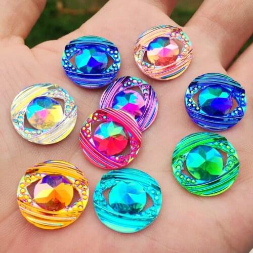 Mixed Color 10pcs Shiny Round Rhinestone Flat Back Cabochon Art Supply Decoration Charm Craft DIY 18mm No Hole -E84A