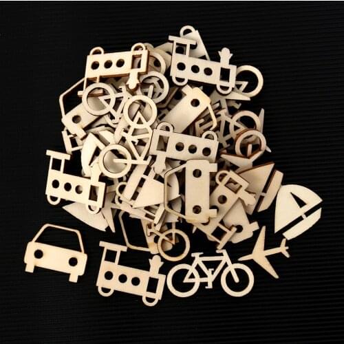 100Pcs/Bag Embellishments DIY Crafts Carved Natural Wood Chip Ornaments Pendant Scrapbooking Decorations