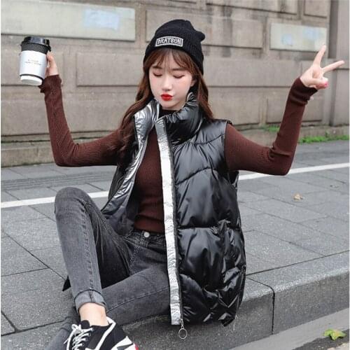 2021 Winter Warm Windproof Down Cotton Vest Women Thicken Glossying Ladies Plus Size Sleeveless Jacket Loose Warm Waistcoat