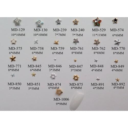 3D 10pcs/bag Different Metal Star Rhinestone Star Starfish Deco Nail Decoration Metal Shinny Deco 2