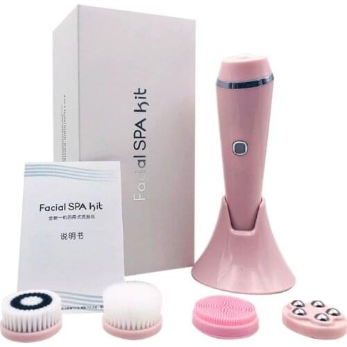 New 4 in 1 Electric Facial Brush Face Skin Spa Cleansing USB Rechargeable Massager Cleaner with 4 Heads