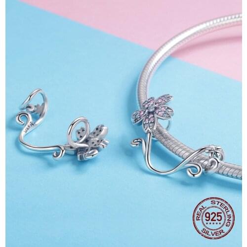 Auffik 2019 hot sale 925 sterling silver sakura beads fit 3MM bracelet charm necklace pendant jewelry making gift