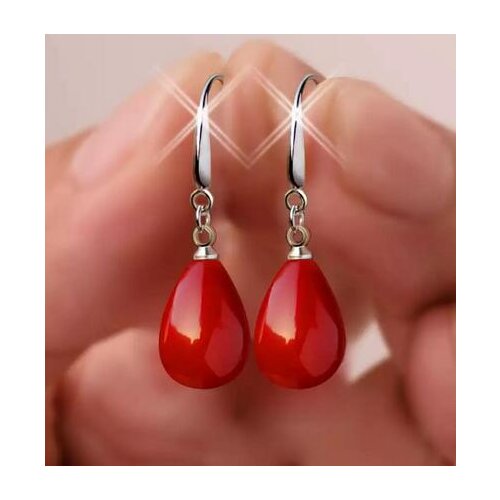 FREE shipping>>>> Hot sell 12x16mm white red sea shell pearl drop earring