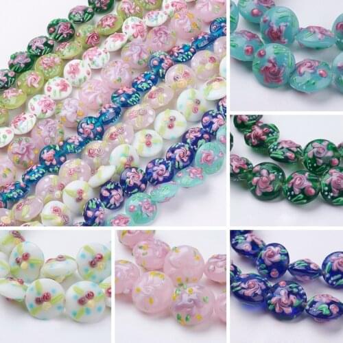 24Pcs 20MM Handmade Flower Petals Lampwork Beads Flat Round Loose Bead For Bracelet DIY Craft Jewelry Making Accessories