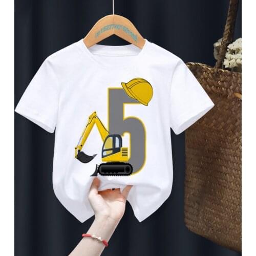 Excavator Birthday Number 1-10th Kid T Shirt Children Birthday Print Your Name Baby Funny Gift Present Clothes,Drop Ship