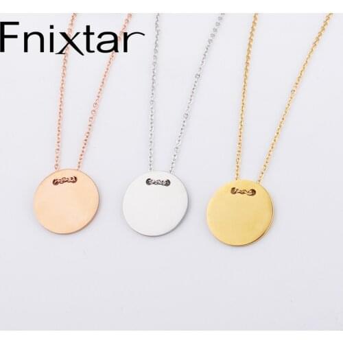 Fnixtar Stainless Steel Mirror Polish Round Discs Plate Pendant Chain Neckalce DIY Disk Charm Necklace 5Piece/lot