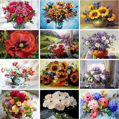 Gatyztory Frame Paint By Numbers For Adults Kids Flowers Handpainted Oil Painting Canvas Drawing DIY Gift Home Wall Decor