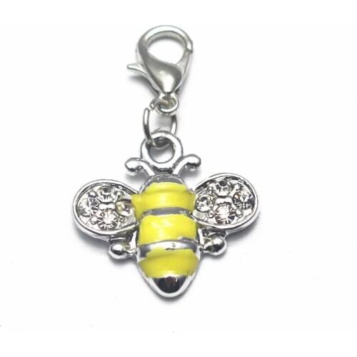 Hot selling 20pcs/lot Crystal bee Dangle Charms Lobster Clasp Hanging Charm For Pendant Bracelet Floating Charms Jewelry