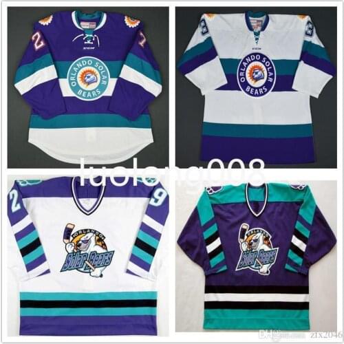 Custom Orlando Solar Bears Eric Faille David Bell Hockey Jersey Embroidery Stitched Customize any number and name Jerseys