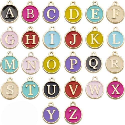 Round 12*15mm New Arrival Enamel A-Z Alphabet Initial Letter Charms Handmade Pendant For Diy Bracelet Jewelry Making
