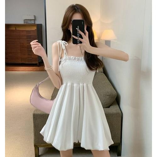 Summer Women Mini Sexy Sundresses Sweet Temperament High Waist Bubble Princess Dress One Piece Korean Fashion Clothing 2021 New