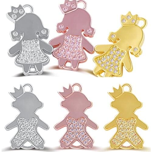 Lovely Lucky Crown Baby Girl Boy Princess Prince Charm Connectors For DIY Bracelets Jewelry Copper Zirconia Kids Charm 5 Pcs