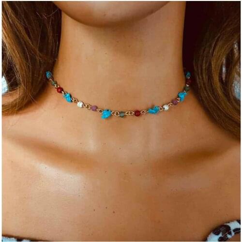 Lislesp Fashion Color Gravel Choker Simple Chain Necklace For Women Choker Vintage Pendant Necklace Party Jewelry