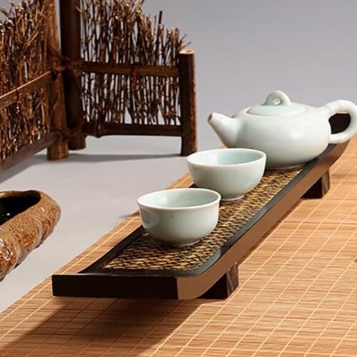 Natural Bamboo Japanese Style Narrow Small Tea Tray For Office Home Hotel Use High Quality Anti-slip Cup Stand