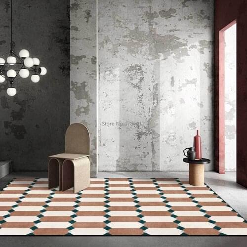 The new imitation cashmere simple modern geometric brown small diamond shape fresh sky blue white foyer bedroom bedside carpet