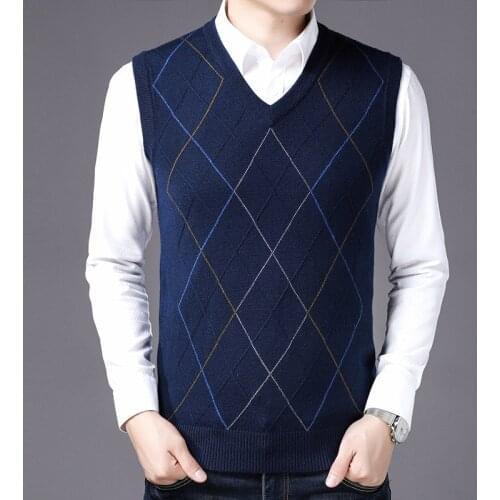 MRMT 2020 Brand New Autumn Winters Mens Knitted Sweater Vests V-neck Middle-aged Sweater Vest for Male Tops Knitted Vest