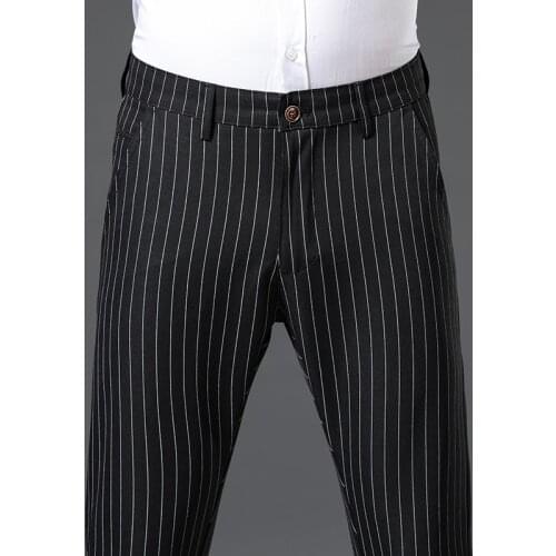 2021 Autumn New Mens Business Straight Slim Casual Pants Classic Style Black Red Grey Stretch Pants Male Brand Clothes